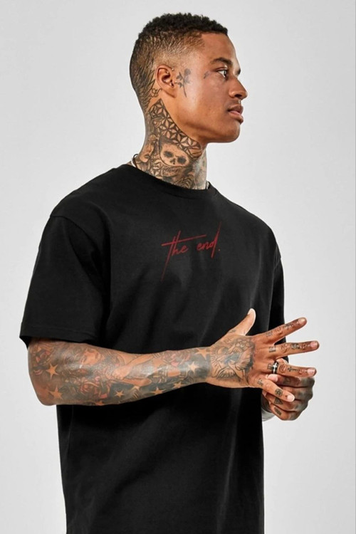 beybunn Unisex Baskılı Oversize T-Shirt - Siyah