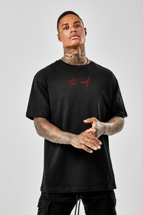 beybunn Unisex Baskılı Oversize T-Shirt - Siyah