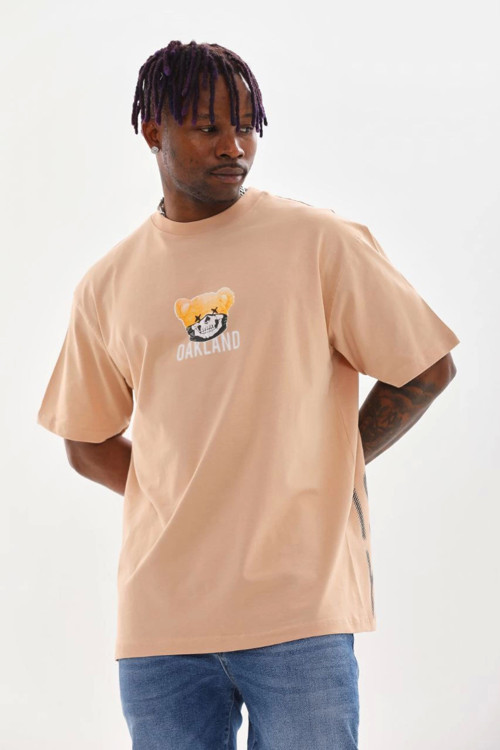 beybunn ERKEK Baskılı Oversize T-Shirt - Bej