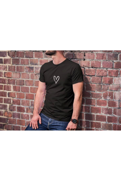 beybunn Unisex Bisiklet Yaka Baskılı Oversize T-Shirt - Siyah