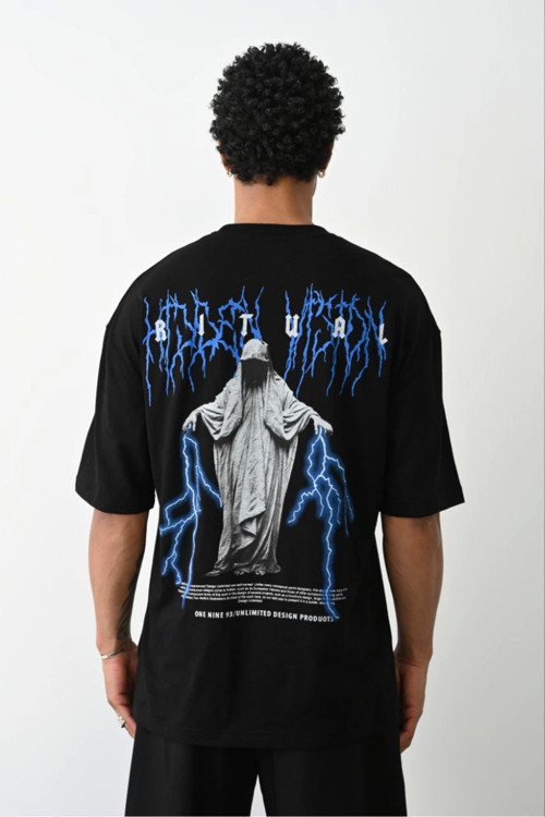 beybunn Unisex Baskılı Oversize T-Shirt - Siyah