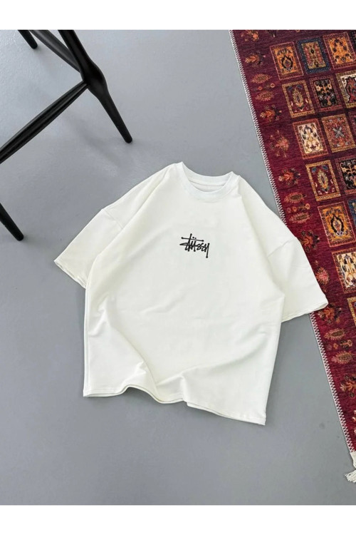 Erkek Baskılı Oversize T-shirt - Beyaz