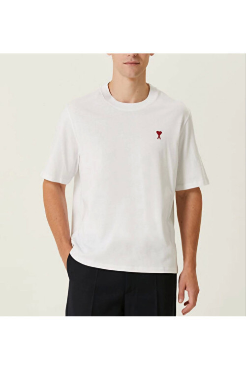 beybunn Unisex Bisiklet Yaka Baskılı Oversize T-Shirt - Beyaz