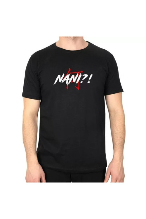 Unisex Bisiklet Yaka Baskılı Oversize T-Shirt - Siyah