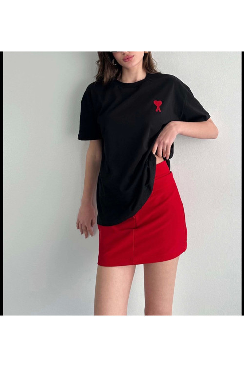 beybunn Unisex Bisiklet Yaka Baskılı Oversize T-Shirt - Siyah