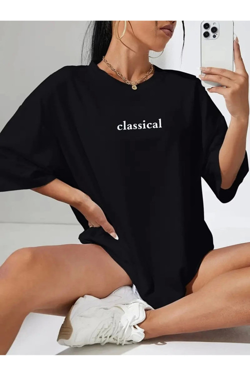 beybunn Kadın Penye Compack Classical Baskılı Tişort - Siyah