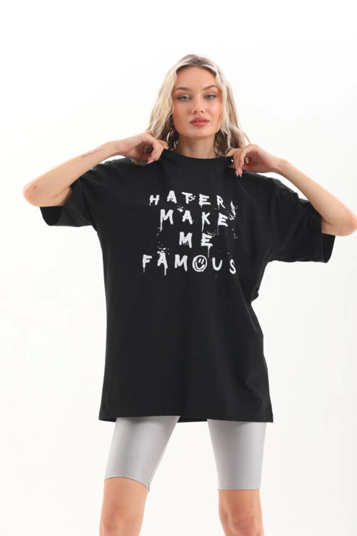 beybunn Unisex Baskılı Oversize T-Shirt - Siyah