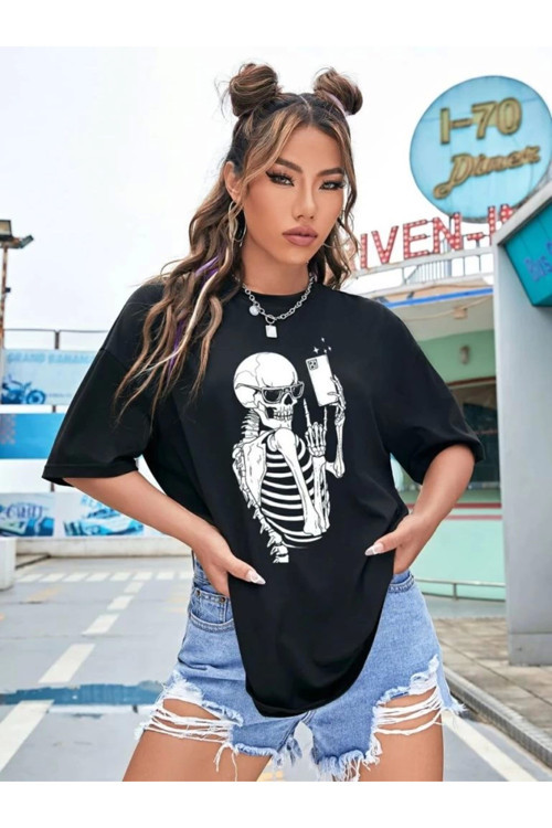 beybunn Baskılı Kadın T-shirt - Siyah
