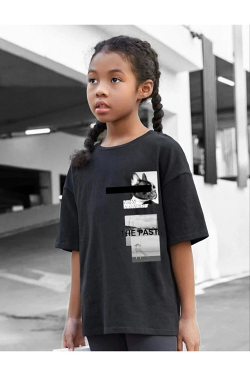beybunn Çocuk Unisex Baskılı T-Shirt - Siyah