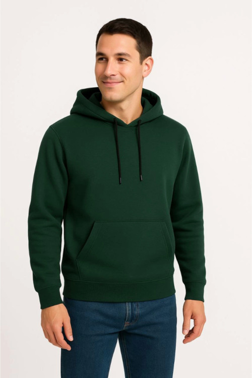 Erkek Üç İplik Kapüşonlu Kanguru Cepli SweatShirt Hoodie - Haki