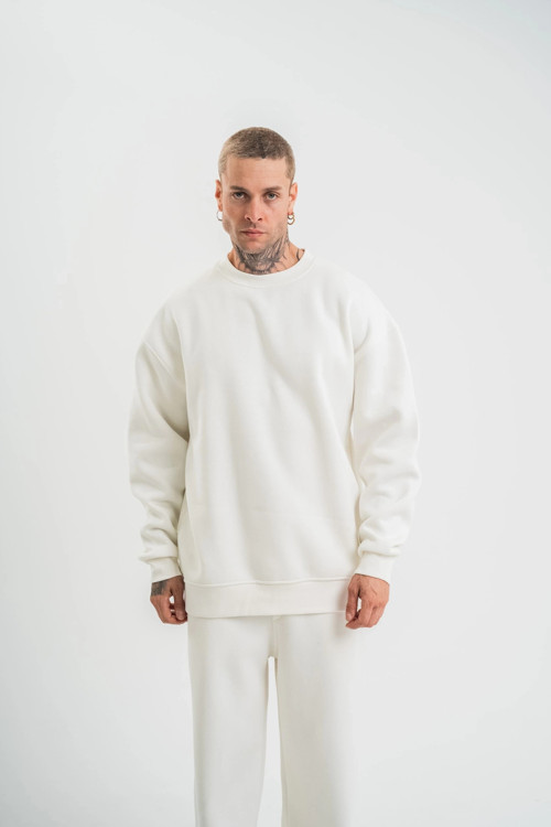 beybunn Uzun Kol Bisiklet Yaka Basic SweatShirt - Beyaz