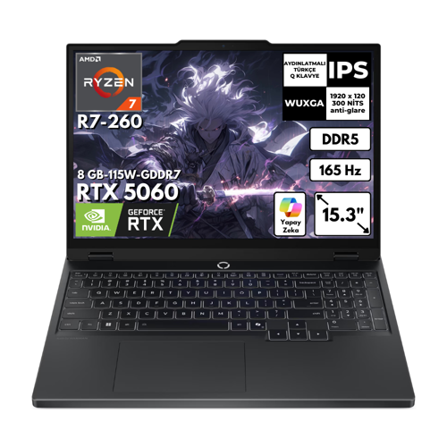 Legion 5 15AHP10 Ryzen 7 260 12-GBDDR5 4 TBSSD RTX5060(8GB-115W-GDDR7) 15.3" WUXGA 165Hz Windows 11 Pro Taşınabilir Bilgisayar 83M00070TRAT100