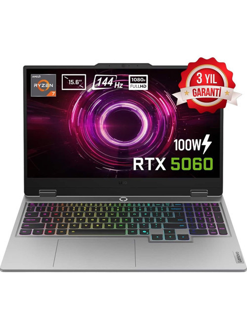LOQ 15AHP10 Ryzen 7 250 12-GBDDR5 4 TBSSD (8GB-RTX5060-100W) 15.6" Full HD FreeDos Gaming Laptop 83JG008UTRAT5