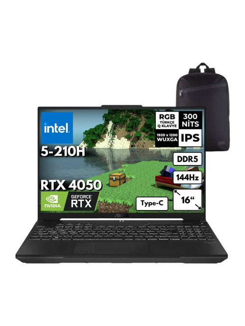 TUF Gaming Core 5 210H 48 -GBDDR5 4 TBSSD 6GB RTX4050(115W) 16" 144Hz Windows 11 Pro Taşınabilir Bilgisayar FX607RL017AT100