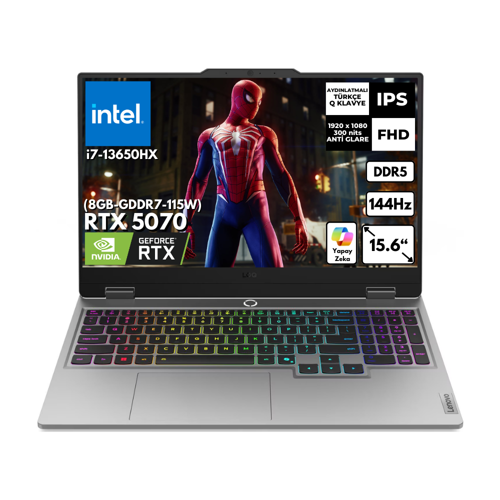 LOQ 15IRX10 i7-13650HX 16-GBDDR5 512 GB SSD RTX5070 15.6" FreeDos Full HD Gaming Laptop 83JE00EWTRAT2