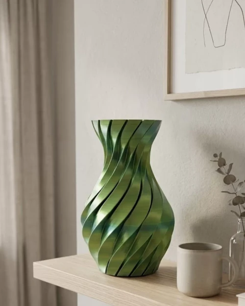 Yeşil Spiral 3D Baskı Vazo Estetik Modern Ev Ofis Dekoru