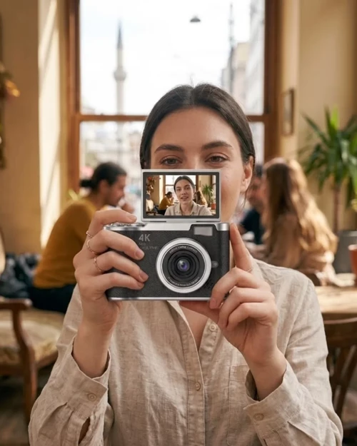48 MP Kompakt Dijital Kamera 4K Video 8X Zoom ve Flip Ekran Selfie Vlog Uyumlu