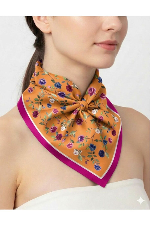 Tarzını Seç Pembe Gül Fular / Bandana / Aksesuar 48x48 cm