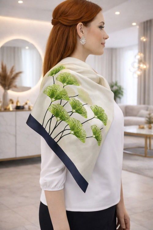 Tarzını Seç Lacivert Ginkgo Fular / Bandana / Aksesuar / Şal / Eşarp 70x70