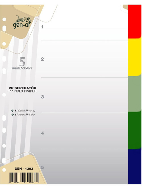 Seperatör 1-5 Renkli Plastik A4