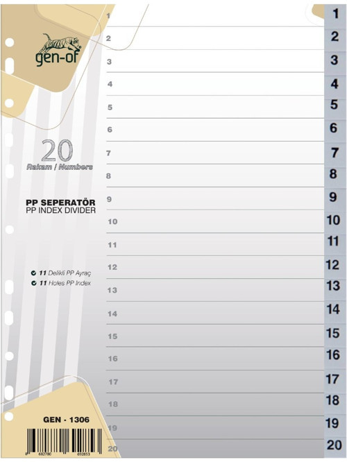 Seperatör 1-20 Rakamlı Plastik A4
