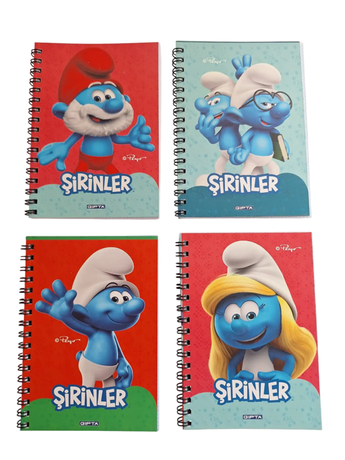Şirinler Spiralli A6 Küçük Boy Karton Kapak Not Defteri 80 Yaprak Kareli (36 Lı Paket)