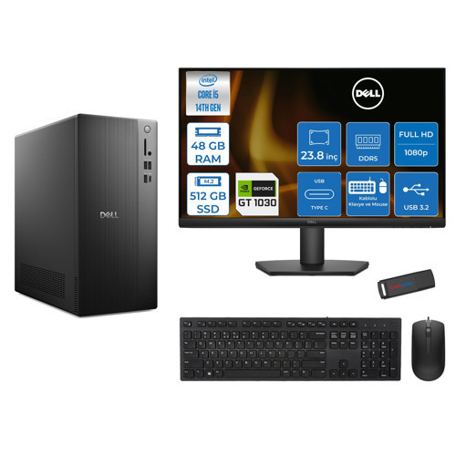 Tower ECT1250 Intel Core I5 14400 48GB Ddr5 512GB SSD 4GB/GT1030 23.8" Mon WIN11PRO Kurumsal Masaüstü Bilgisayar 1030ECT125014M23P17 + Zettausb