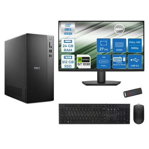 Tower ECT1250 Intel Core I5 14400 24GB Ddr5 512GB SSD 4GB/GT1030 27" Mon WIN11PRO Kurumsal Masaüstü Bilgisayar 1030ECT125014M27P05 + Zettausb