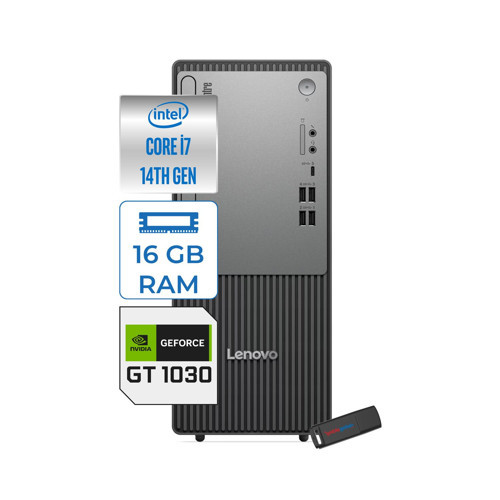Thinkcentre Neo 50T Gen 5 Intel® Core™ İ7-14700 16GB Ddr5 4tb SSD 4GB/GT1030 WIN11PRO Mini Tower Masaüstü Bilgisayar 12UD001UTR21P05+ZETTAUSBBELLEK