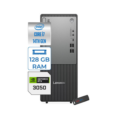 Thinkcentre Neo 50T Gen 5 Intel® Core™ İ7-14700 128GB Ddr5 2tb SSD 6GB/RTX3050 WIN11PRO Mini Tower Masaüstü Bilgisayar 12UD001UTR23P39+ZETTAUSBBELLEK