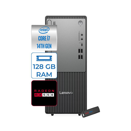 Thinkcentre Neo 50T Gen 5 Intel® Core™ İ7-14700 128GB Ddr5 2tb SSD 4GB/RX550 WIN11PRO Mini Tower Masaüstü Bilgisayar 12UD001UTR27P39+ZETTAUSBBELLEK