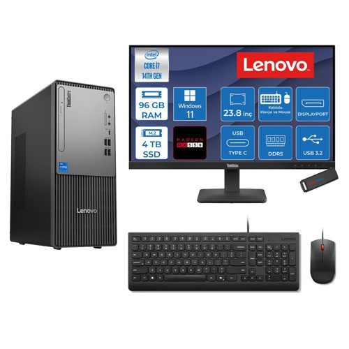 Thinkcentre Neo 50T Gen 5 Intel® Core™ İ7-14700 96GB Ddr5 4tb SSD 4GB/RX550 WIN11PRO +23.8 Monitör Mini Tower Masaüstü Bilgisayar 2312UD001UTR27P35+ZETTAUSBBELLEK