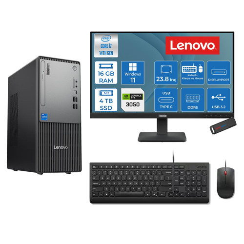 Thinkcentre Neo 50T Gen 5 Intel® Core™ İ7-14700 16GB Ddr5 4tb SSD 6GB/RTX3050 WIN11PRO +23.8 Monitör Mini Tower Masaüstü Bilgisayar 2312UD001UTR23P05+ZETTAUSBBELLEK
