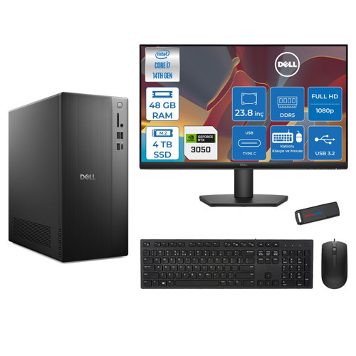 Tower ECT1250 Intel® Core™ İ7-14700 48GB Ddr5 4tb SSD 6GB/RTX3050 Freedos +23.8" Monitör Tower Masaüstü Bilgisayar 24RPLSR00723F20+ZETTAUSBBELLEK