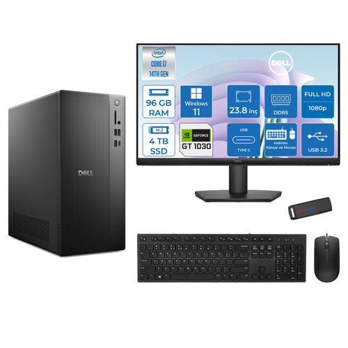Tower ECT1250 Intel® Core™ İ7-14700 96GB Ddr5 4tb SSD 4GB/GT1030 WIN11PRO +23.8" Monitör Tower Masaüstü Bilgisayar 24RPLSR00721P35+ZETTAUSBBELLEK