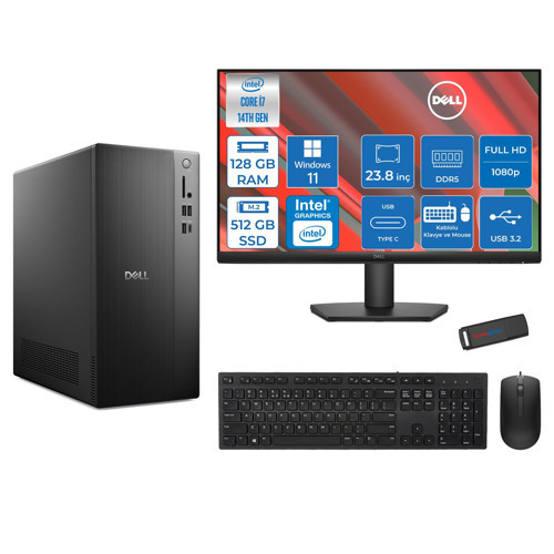 Tower ECT1250 Intel® Core™ İ7-14700 128GB Ddr5 512GB SSD Intel® UHD Graphics 770 WIN11HOME +23.8" Monitör Tower Masaüstü Bilgisayar 24RPLSR007H37+ZETTAUSBBELLEK