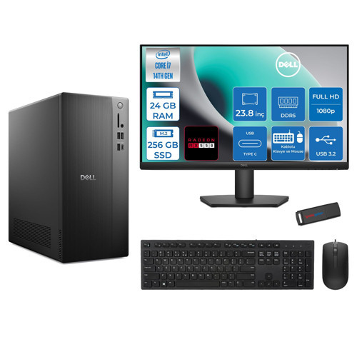 Tower ECT1250 Intel® Core™ İ7-14700 24GB Ddr5 256GB SSD 4GB/RX550 Freedos +23.8" Monitör Tower Masaüstü Bilgisayar 24RPLSR00727F06+ZETTAUSBBELLEK