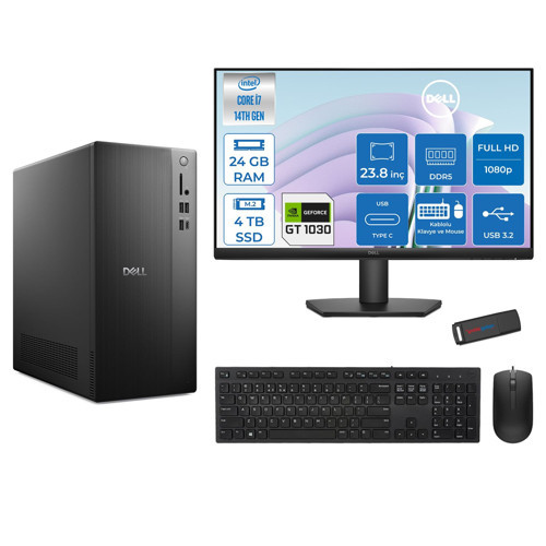 Tower ECT1250 Intel® Core™ İ7-14700 24GB Ddr5 4tb SSD 4GB/GT1030 Freedos +23.8" Monitör Tower Masaüstü Bilgisayar 24RPLSR00721F10+ZETTAUSBBELLEK