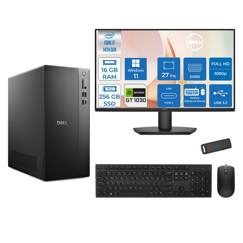 Tower ECT1250 Intel® Core™ İ7-14700 16GB Ddr5 256GB SSD 4GB/GT1030 WIN11PRO +27" Monitör Tower Masaüstü Bilgisayar 27RPLSR00721P01+ZETTAUSBBELLEK