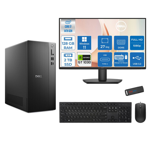 Tower ECT1250 Intel® Core™ İ7-14700 128GB Ddr5 2tb SSD 4GB/GT1030 WIN11PRO +27" Monitör Tower Masaüstü Bilgisayar 27RPLSR00721P39+ZETTAUSBBELLEK