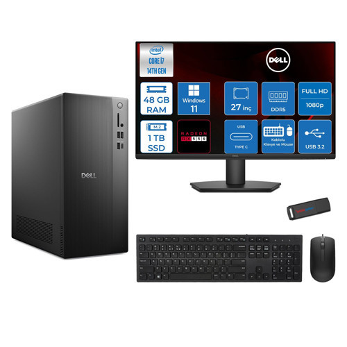 Tower ECT1250 Intel® Core™ İ7-14700 48GB Ddr5 1tb SSD 4GB/RX550 WIN11PRO +27" Monitör Tower Masaüstü Bilgisayar 27RPLSR00727P18+ZETTAUSBBELLEK