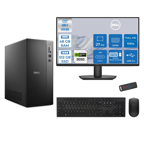 Tower ECT1250 Intel® Core™ İ7-14700 48GB Ddr5 512GB SSD 6GB/RTX3050 Freedos +27" Monitör Tower Masaüstü Bilgisayar 27RPLSR00723F17+ZETTAUSBBELLEK