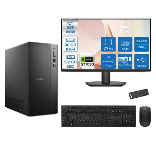 Tower ECT1250 Intel® Core™ İ7-14700 80GB Ddr5 512GB SSD 4GB/GT1030 Freedos +27" Monitör Tower Masaüstü Bilgisayar 27RPLSR00721F27+ZETTAUSBBELLEK