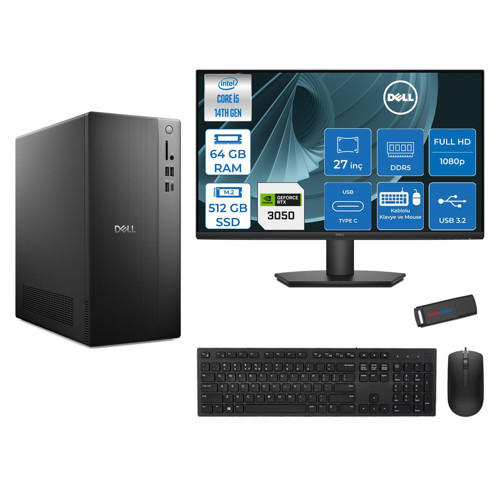 Tower ECT1250 Intel Core I5 14400 64GB Ddr5 512GB SSD 6GB/RTX3050 27" Mon Freedos Kurumsal Masaüstü Bilgisayar 3050ECT125014M27F21 + Zettausb