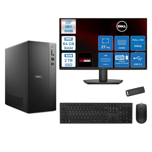 Tower ECT1250 Intel® Core™ İ7-14700 64GB Ddr5 2tb SSD 4GB/RX550 Freedos +27" Monitör Tower Masaüstü Bilgisayar 27RPLSR00727F24+ZETTAUSBBELLEK