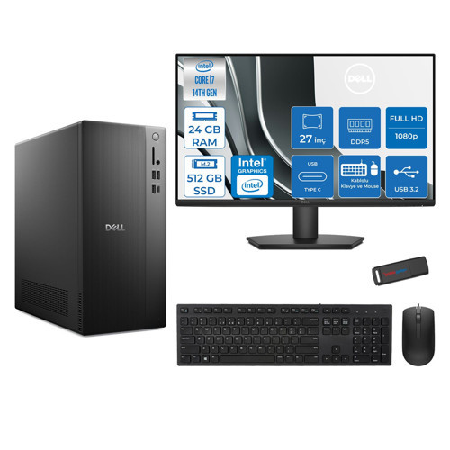 Tower ECT1250 Intel® Core™ İ7-14700 24GB Ddr5 512GB SSD Intel® UHD Graphics 770 Freedos +27" Monitör Tower Masaüstü Bilgisayar 27RPLSR007F07+ZETTAUSBBELLEK