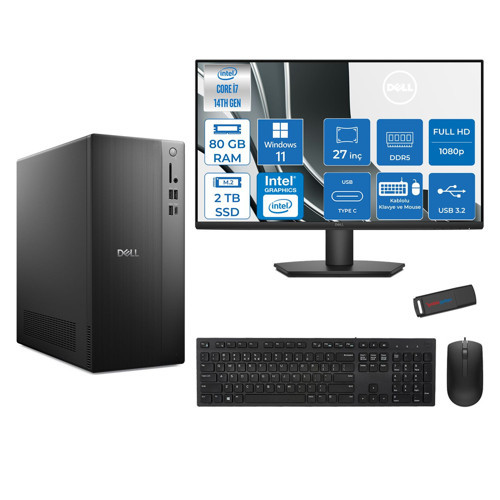 Tower ECT1250 Intel® Core™ İ7-14700 80GB Ddr5 2tb SSD Intel® UHD Graphics 770 WIN11PRO +27" Monitör Tower Masaüstü Bilgisayar 27RPLSR007P29+ZETTAUSBBELLEK