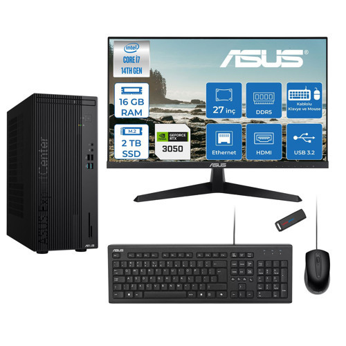 Expertcenter D501MER Intel® Core™ İ7-14700 16GB Ddr5 2tb SSD 6GB/RTX3050 Freedos +27" 120Hz Monitör Mini Tower Masaüstü Bilgisayar 27WD501MER23F04+ZETTAUSBBELLEK