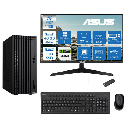 Expertcenter D501MER Intel® Core™ İ7-14700 48GB Ddr5 1tb SSD 6GB/RTX3050 WIN11PRO +27" 120Hz Monitör Mini Tower Masaüstü Bilgisayar 27WD501MER23P18+ZETTAUSBBELLEK