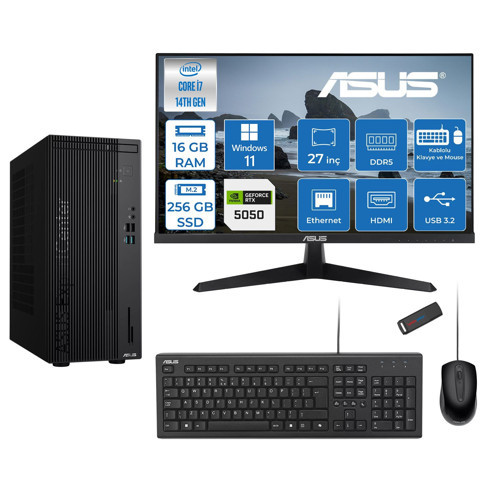 Expertcenter D501MER Intel® Core™ İ7-14700 16GB Ddr5 256GB SSD 8GB/RTX5050 WIN11HOME +27" 120Hz Monitör Mini Tower Masaüstü Bilgisayar 27WD501MER27H01+ZETTAUSBBELLEK